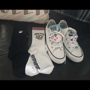 converse sneakers and (2) pairs of PINK socks